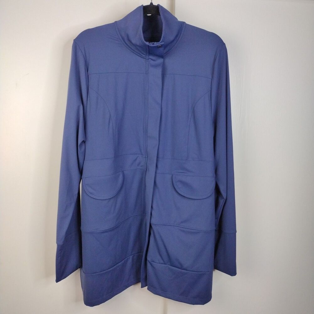 Any Age Activewear Womens Blue Long Jacket Coat Plus Size 2XL Stretchy Casual